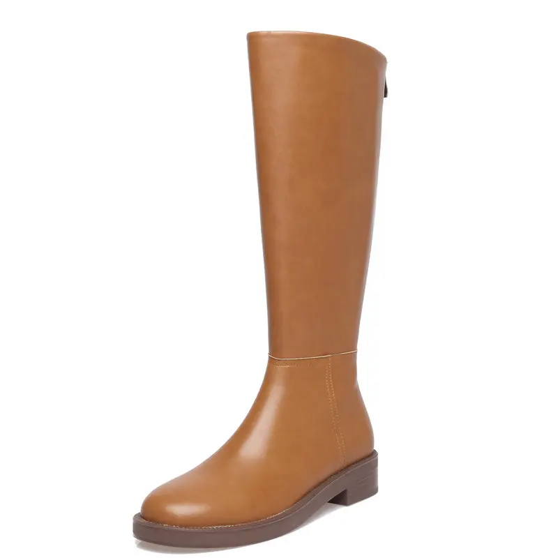 

Brand 2022 Women Genuine Leather Knee Boots Quality Low Heels Motorcycle Boots Long Warm Autumn Winter Shoes Woman