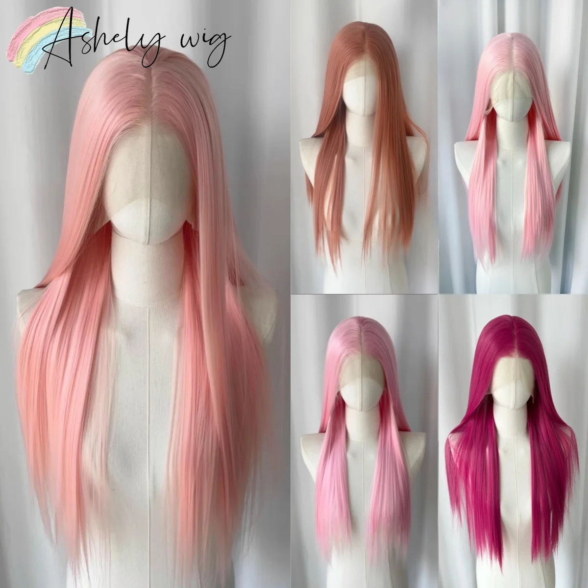 Ashely Pink Lace Wig for Women 26inch Long Straight Colored Cosplay Wig 13*4 HD Lace Nature Looking High Temperature Fibers