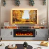 Fireplace TV Stand with 36”Electric Fireplace, 80” 2 Tier TV Console Stand for TVs Up to 90",LED Light Entertainment Center,Gray 1
