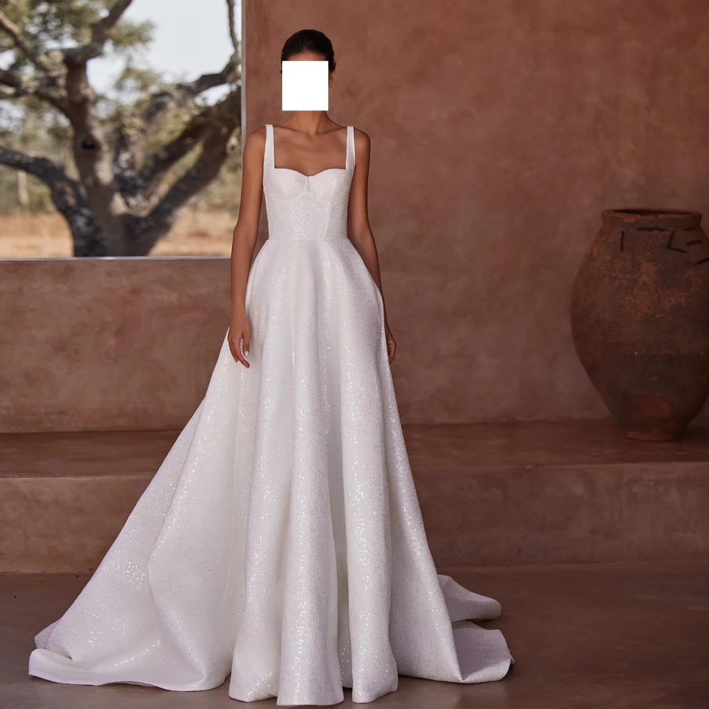 

luxury Sequined Pleat Sweetheart sleeveless Wedding Dress Court Train Flor-Length Floor-Length Satin Corset Vestido De Novia