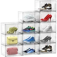 12 Packs Acrylic Shoe Boxes, Clear Plastic Stackable Acrylic Sneaker Boxes, Display Case for Sneaker Fits Up to US Size 15 1