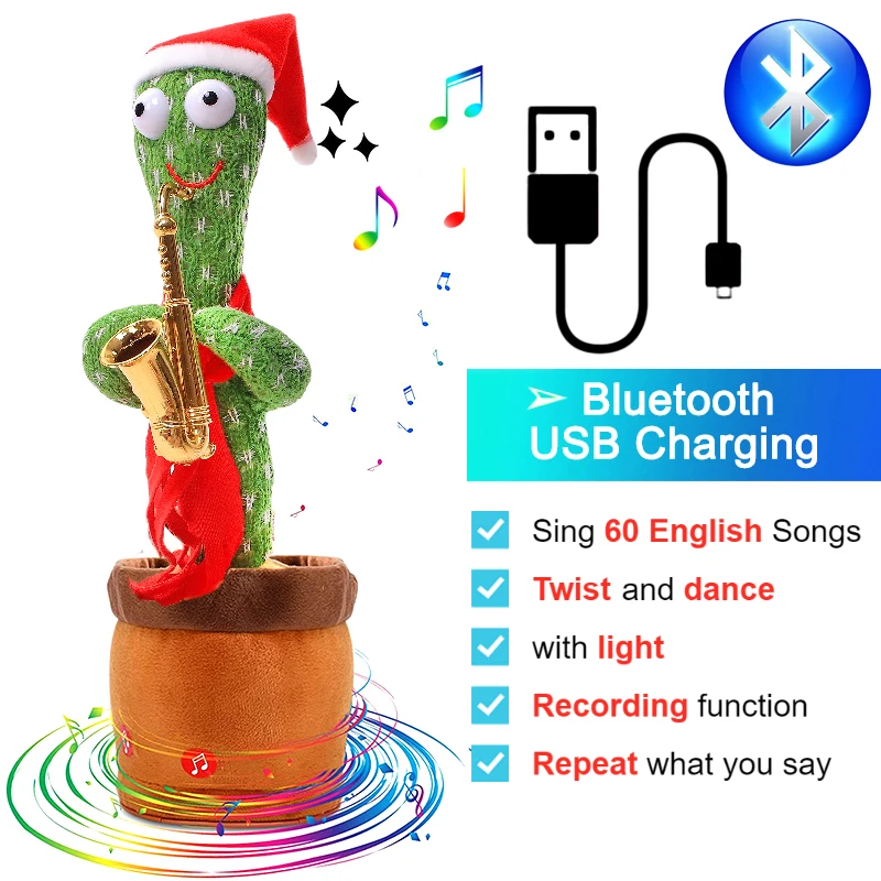 Dancing Cactus Toy Repeat What You Said 60/120 Songs Bluetooth Cactus Twisting The Body With Music Plant Kids Plush Stuffed Toys 