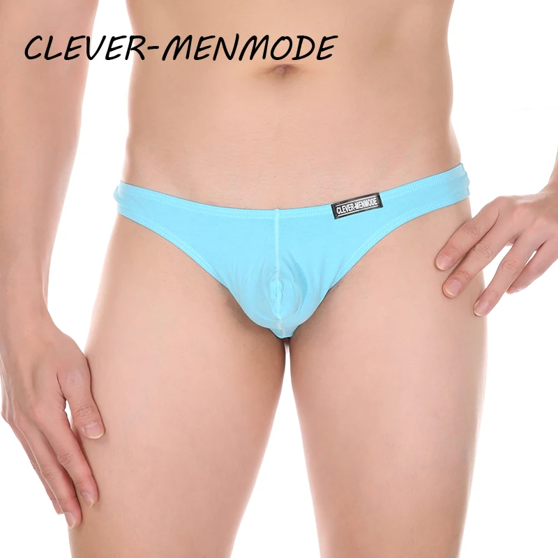 CLEVER-MENMODE Men's Sexy Cotton Low Rise Thong Ultra Thin G String T Back Lingerine Penis Pouch Micro Mini Brazilian Panties