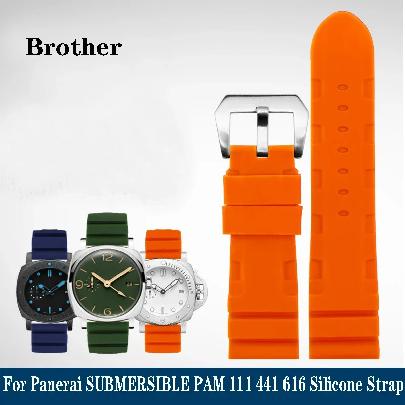 Accessori Per Orologi Cinturino Per Panerai Sommergibile Pam 111 441 616 Cinturino In Gomma Impermeabile Da Uomo In Silicone Morbido 22Mm 24Mm
