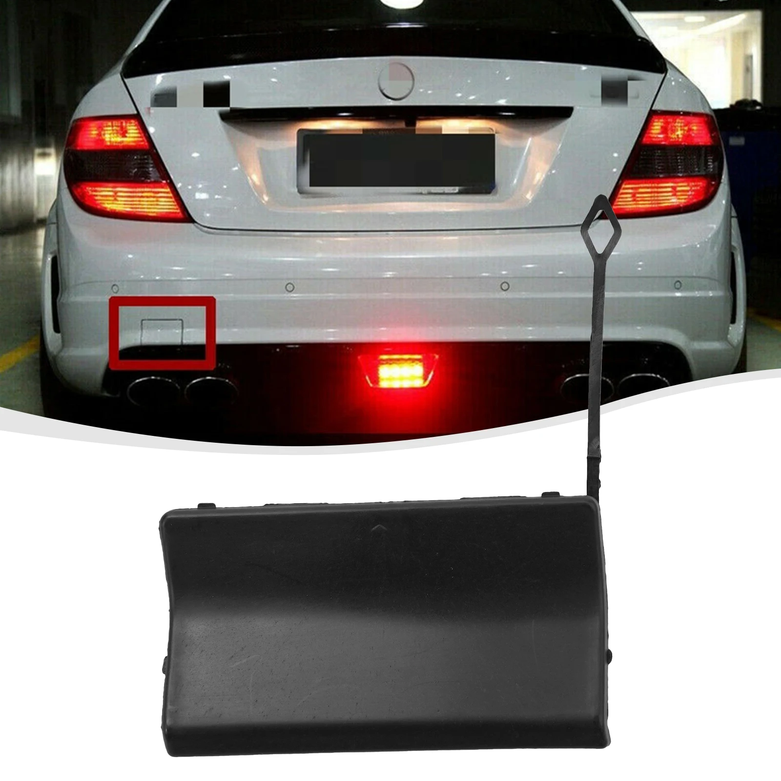 

For Mercedes Rear Bumper Tow Hook Eye Cover 9.1x5.1cm Black High Reliability Plastic 3.58x2.01inch A2048850226
