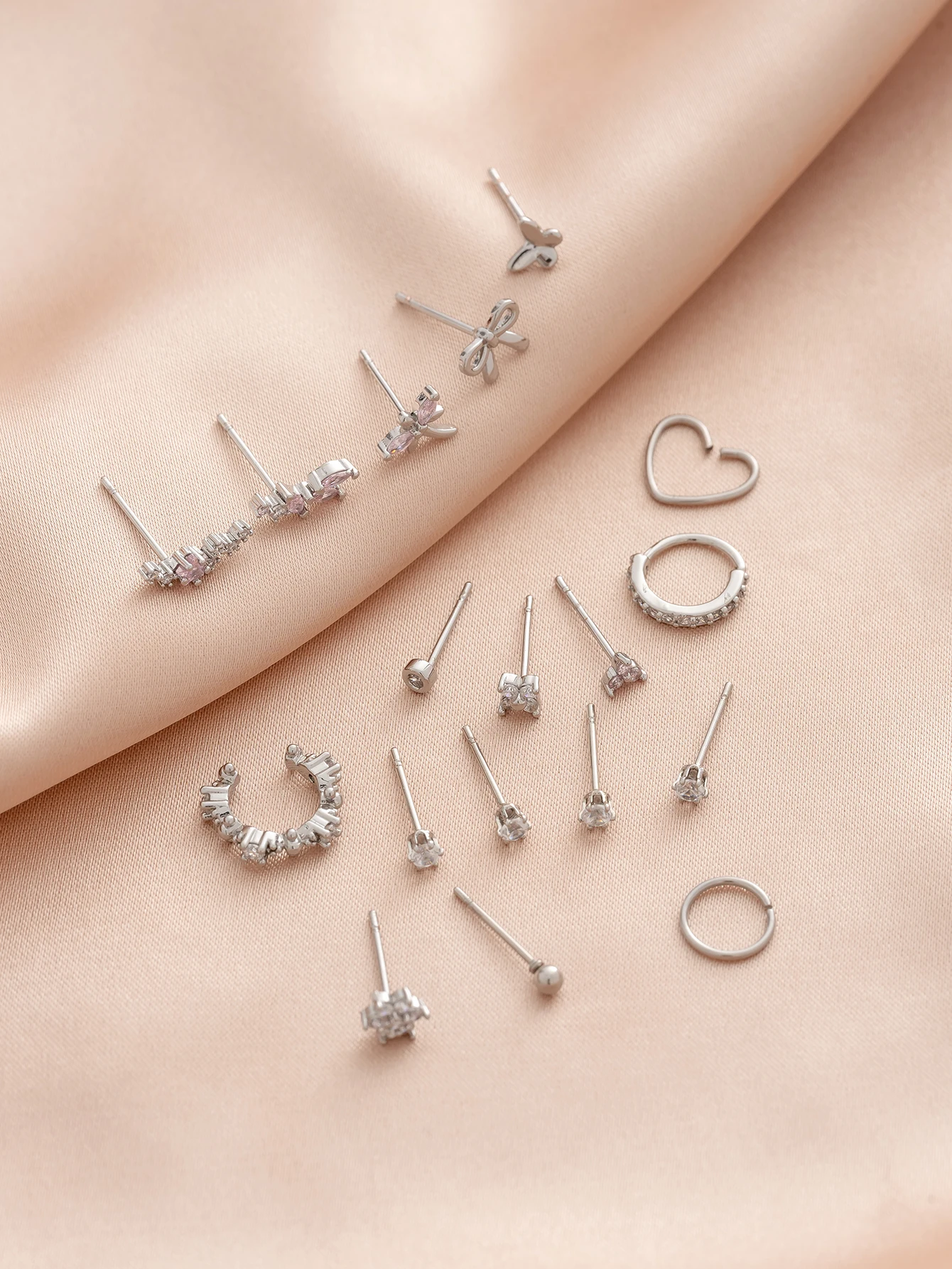 18pcs exquisite charm dragonfly, bow, heart & other perforated earrings, banquet, party music festival jewelry 5