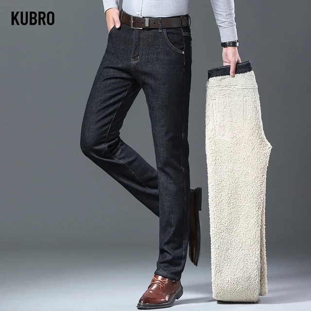 Winter Fleece Thick Warm Jeans Classic Brand Business Casual Men's Fitted  Straight Stretch Mid-high Waist Denim Jeans - AliExpress