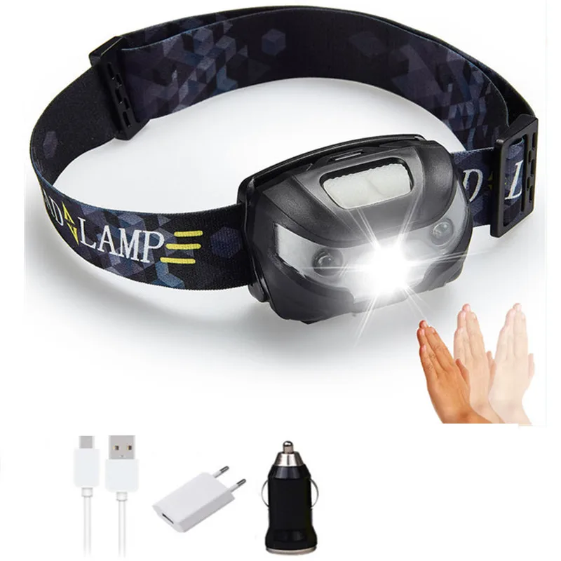 Frontale LED 4 modes avec capteur de mouvement main libre - Idéale pêche et camping nocturne