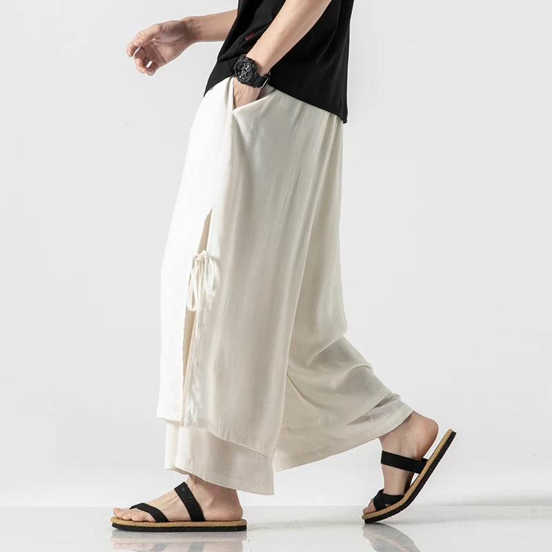 Chinese Traditional Kung Fu Wushu Pants Clothing for Men Male Linen Oriental Style Cargo Pants Trousers