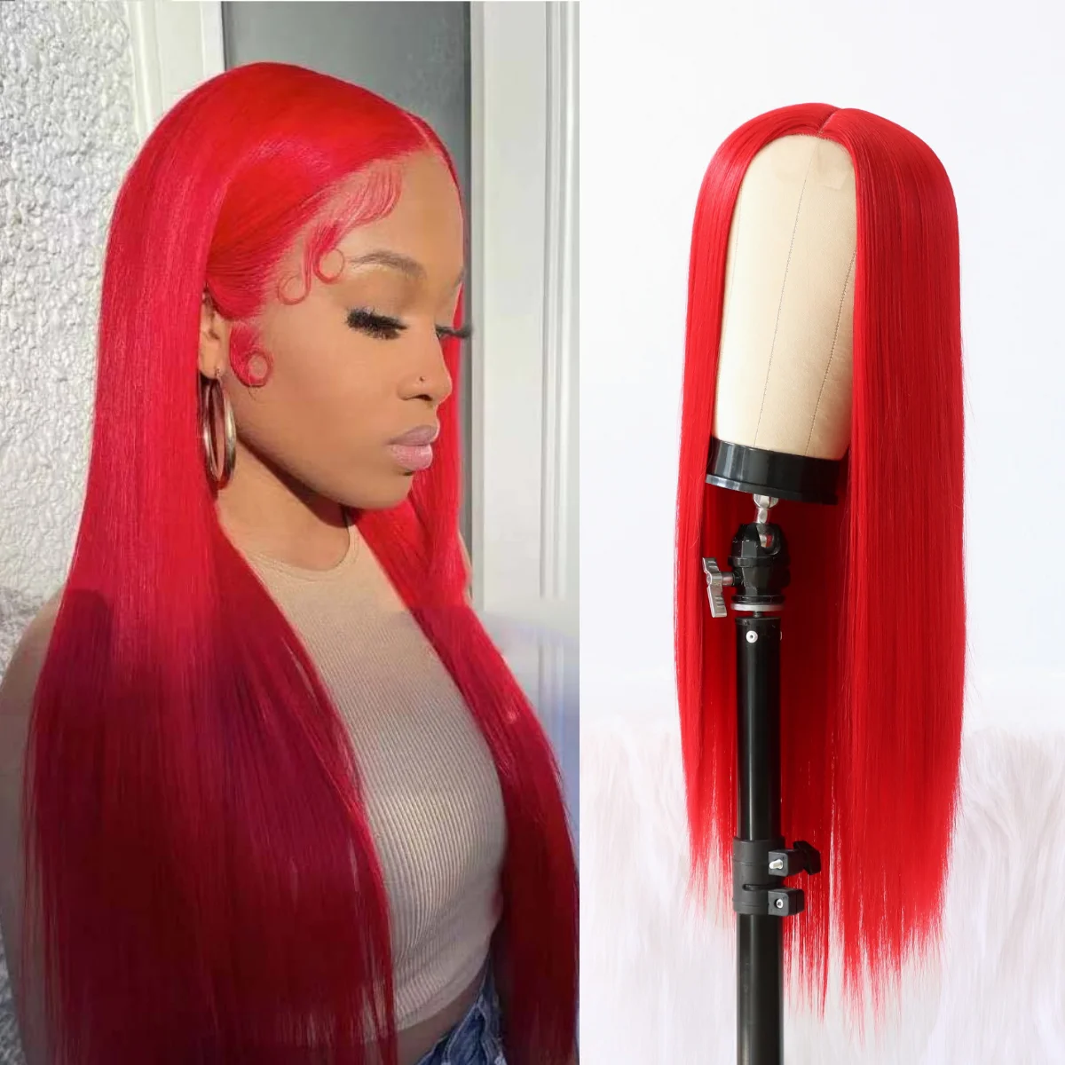 Red Lace Wigs For Women Heat Resistant Synthetic Lace Wigs Fashion Long Straight Wig 150 Density 22 inch