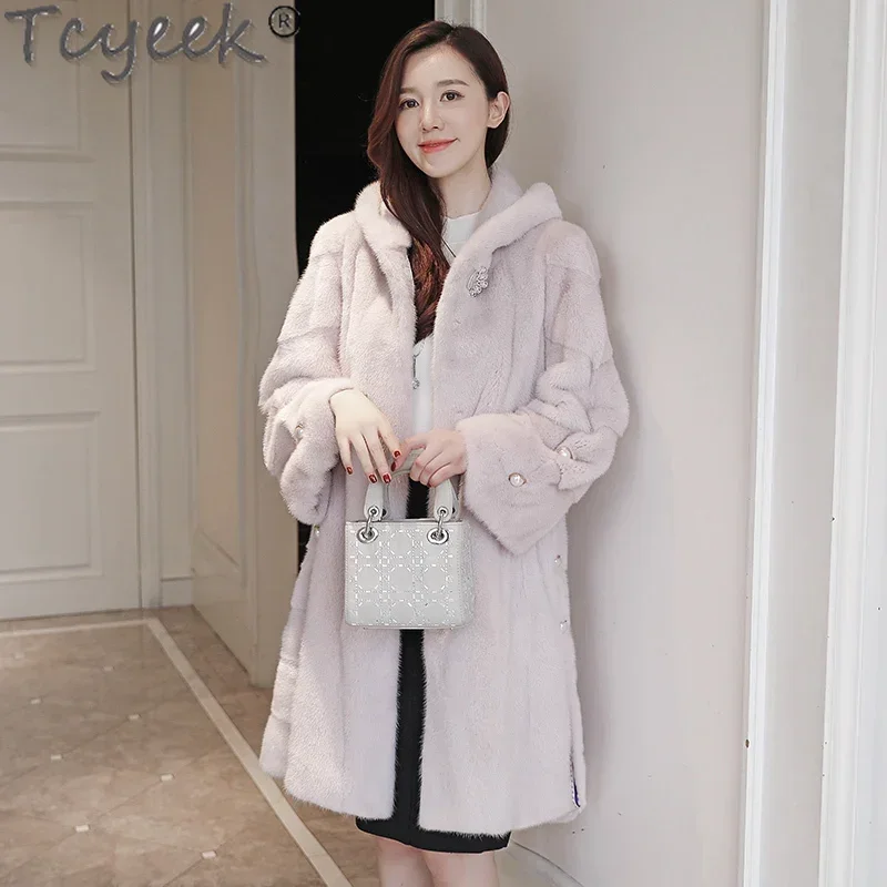 

Tcyeek Natural Female Mink Fur Coats Mid-long High-end Real Fur Coat Women Clothing 2023 Warm Winter Women's Fur Jackets Elegant
