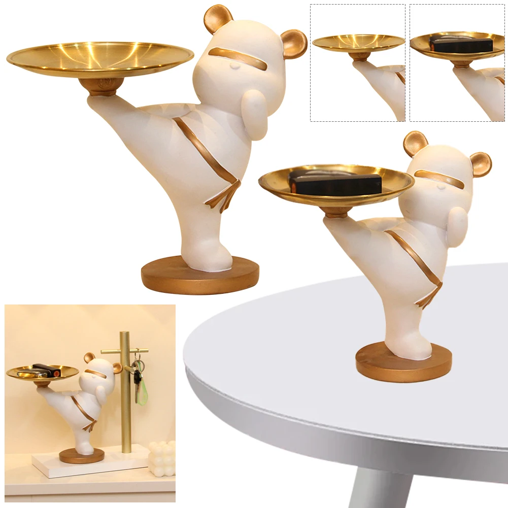 

Kung Fu Bear Storage Ornaments Resin Kung Fu Bear Sculpture Creative Cartoon Bear Storage Statue Home Desktop Decoration