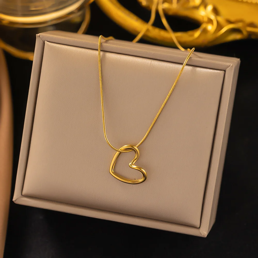 EBJ 316L Stainless Steel Chain Gold Color Zircon Stone Heart Necklace - Leicester