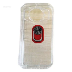 Enhanced TPU Soft Silicone Phone Case with Back Ring Holder Bracket, 6.58 for Doogee S118 (Transparent C Red)