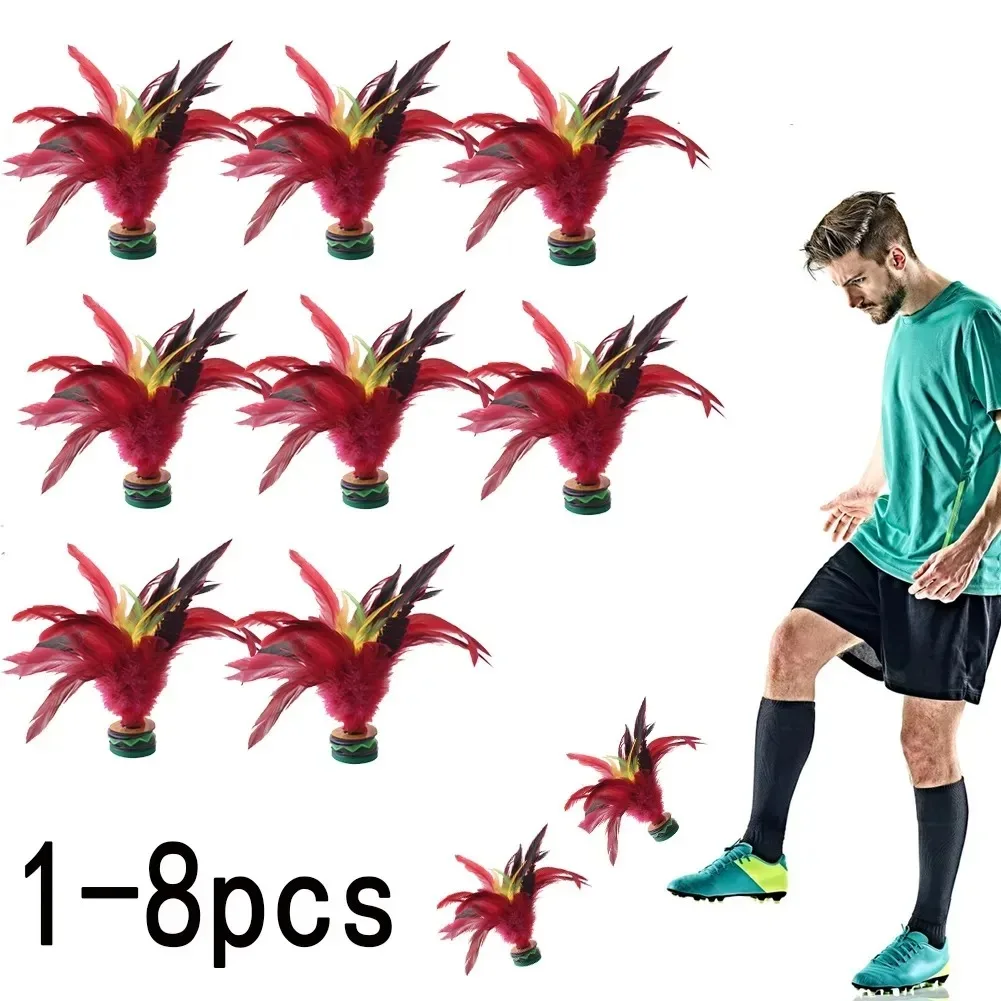 1-6pcs 20cm Feather Jianzi Colorful Feathers Shuttlecock Portable Foot Kick Handwheel Feather Shuttlecock Fitness Entertainment feather shuttlecock