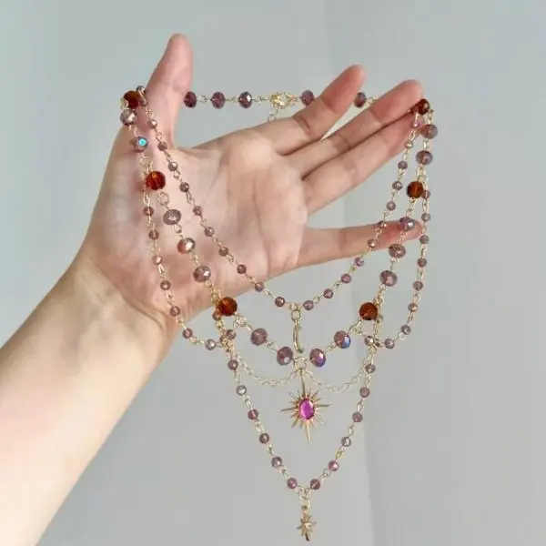 Collier bohème Vintage en pierre naturelle irrégulière pour femmes, perles de cristal faites à la main, Double couche, longue chaîne de pull, bijoux cadeau