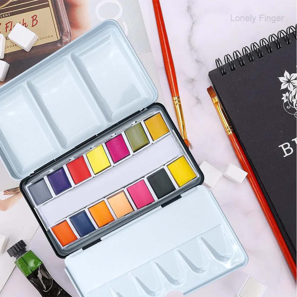 빈 14개 하프 팬 수채화 물감 여행용 틴 팔레트, 아티스트용 하프 팬, DIY 수채화 오일 또는 아크릴 페인팅용 A