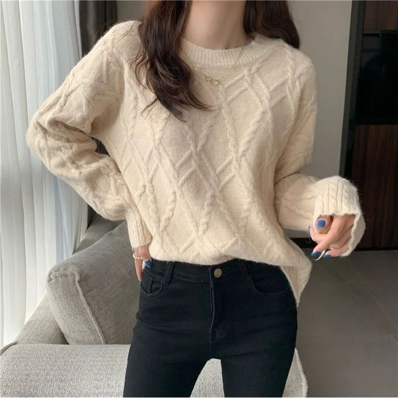 

Pullover Sweater Autumn/Winter 2023 Loose Slouchy Pullover Long Sleeve Knitted Shirt Retro Sweater Japanese Women Top Female