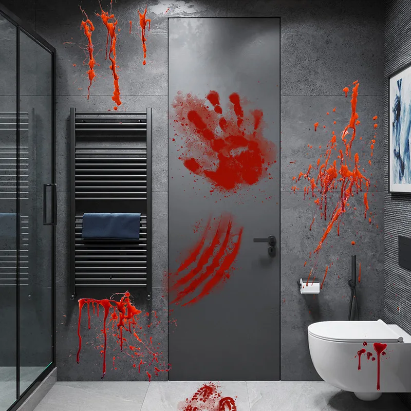 

New Halloween Horror Door Sticker Decoration Blood Fingerprint Wallpaper Home Horror Atmosphere Decoration Supplies