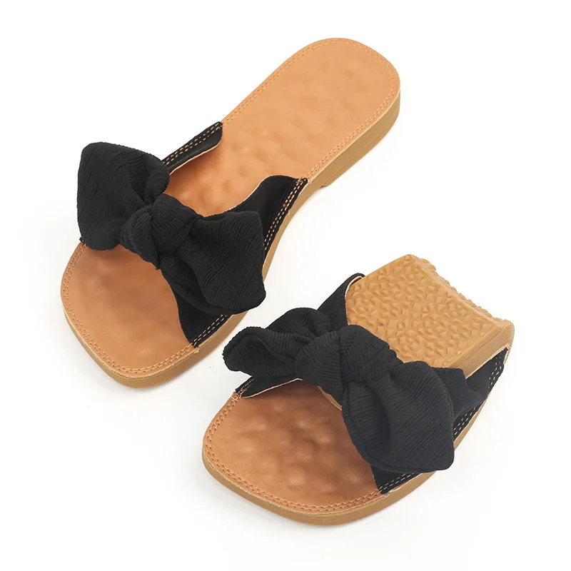 Women's Slippers For Summer Wear, 2023 New Soft Sole Bow Tie, One Line Flip Flop, Flat Sole Sandal, Large Size Shoes 35-43