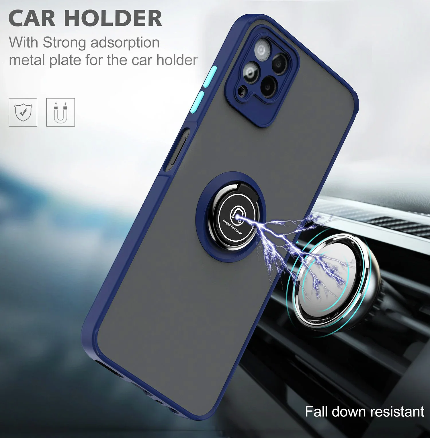 Armored Matte Case with Magnetic Ring Holder and Stand - Shockproof Protection Cover