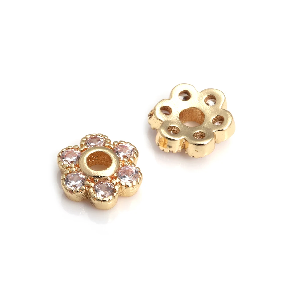 10 Uds. De latón y circonita de Color dorado de 18K, tapas de cuentas de flores, joyería, pendientes, suministros para hacer cuentas, accesorios Diy - details 22