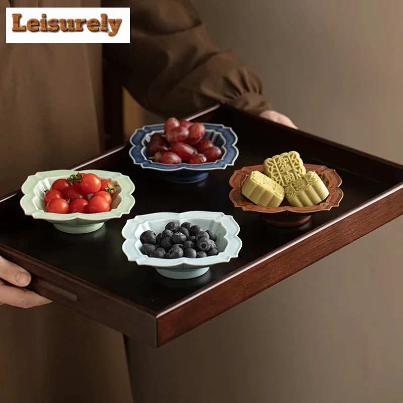 Sifang Lotus Straw Hat Fruit Dishes Ancient Pastry Plate Self-help Display Home Table Decoration Trays Serving Tray Craft Gift