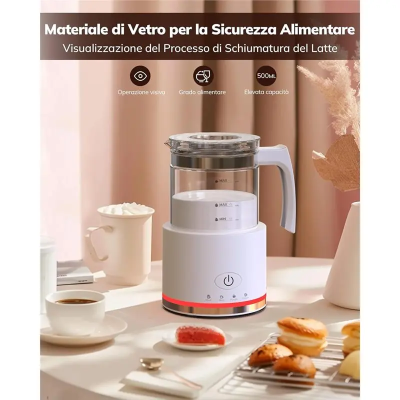 【TODAY ONLY】Milk Frother Electric Glass Milk Frother 4 In 1 Function,Capacity 250Ml Cappuccino Or 500Ml Hot Milk, Eu Plug 6