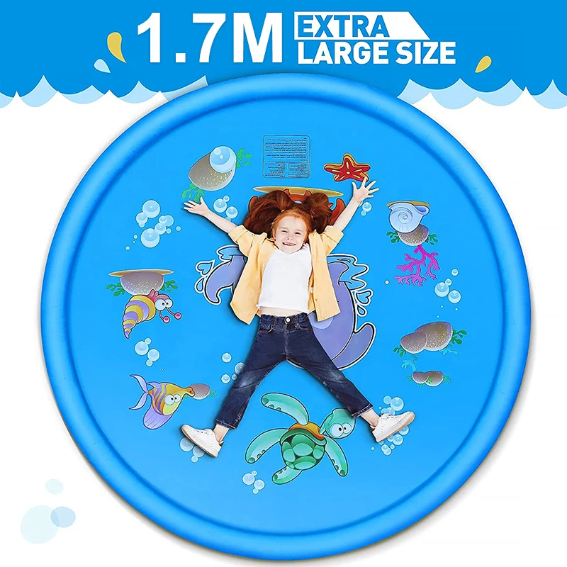 Inflatable Water Sprinkler Pad Water Sprinkler Pad Inflatable Water Mat Children Bathing Toys 100/170 CM Children Play Water Mat Summer Beach Inflatable Water Spray Pad Outdoor Game Toy Lawn Swimming Pool Mat Kids Toys