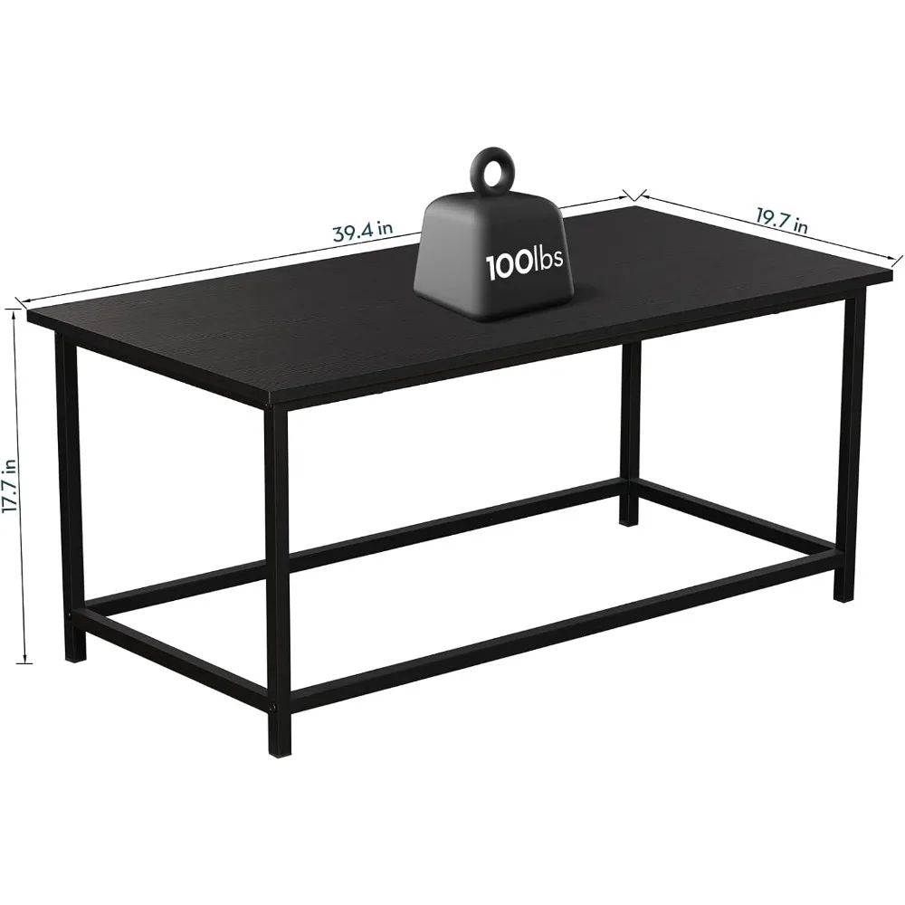 Black Coffee Table Simple Modern Rectangular Center Table Open Space Minimalist, Café Tables 3