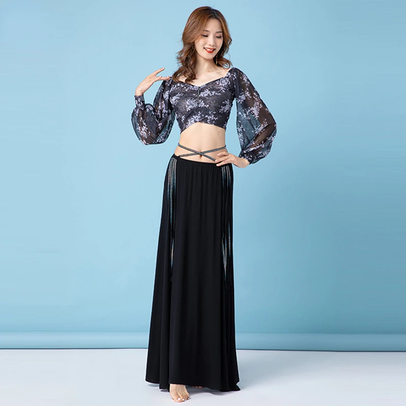 Women Belly Dance Oriental Top Split Skirt Set Adult Elegant Practice Clothes Suit Bellydance StagePerformance Dancewear Outfit