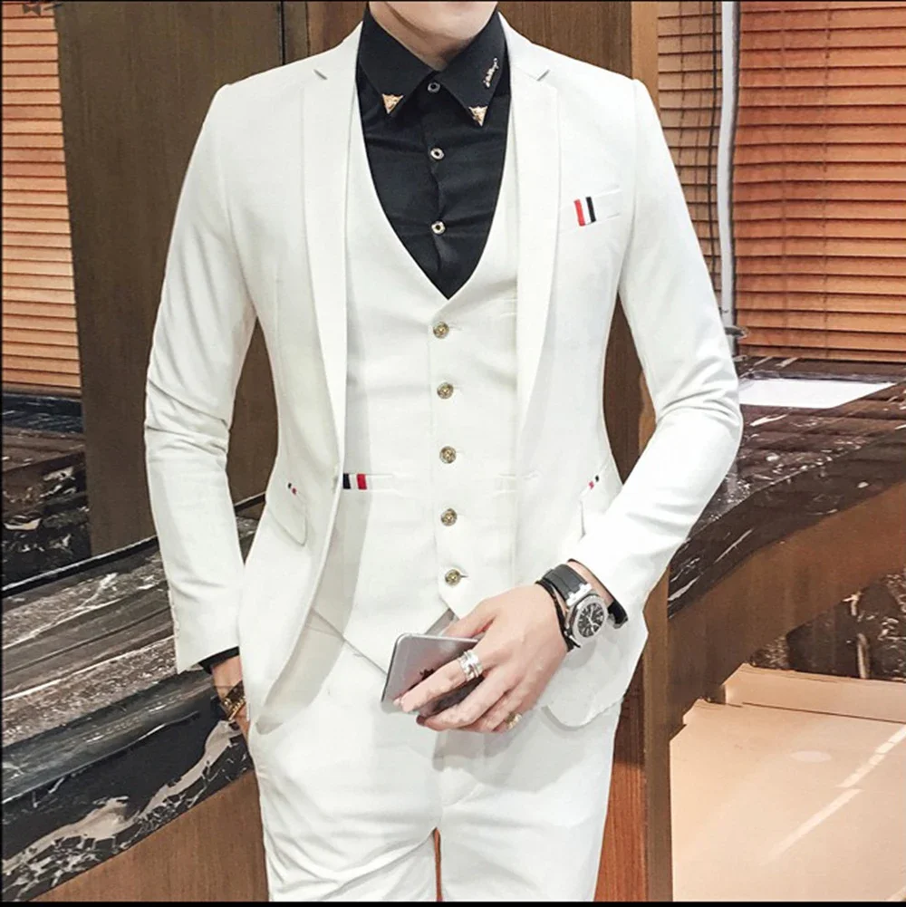 

New White Men's Suit Notched Lapel Slim Fit Tuxedos Groom Wear Tailor Made Terno 3 Pieces (Blazer+Pants+Vest) Costume