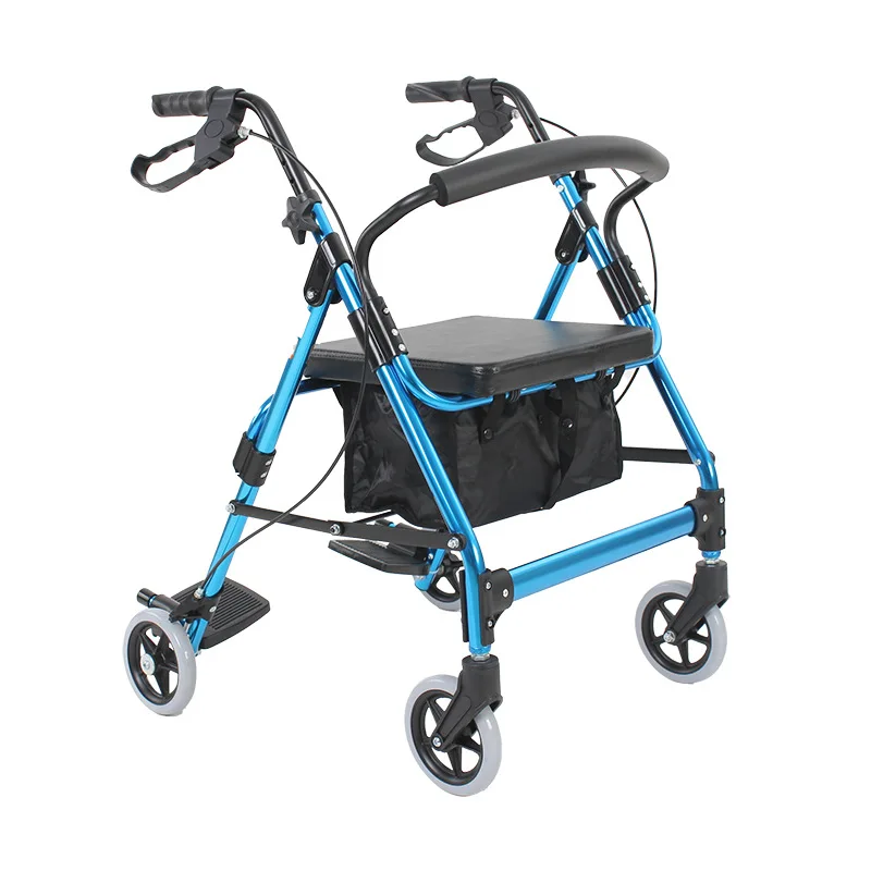 Lightweight Aluminum alloy foldable Elderly walker Rollator Walker with Leather cushion Medical Walking Aid disabled Walker