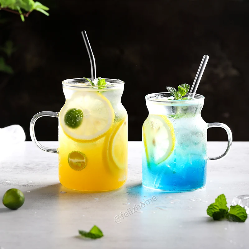 

Handmade High Borosilicate Glass Coffee Mug Cute Glass Jar with Handle Cold Brew Iced Latte Cup Kawaii Water Cup Milk Carton