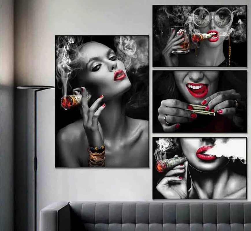 

Nordic fashion model figure smoking sexy goddess Print Art Canvas Poster For Living Room Decoration Home Wall Picture