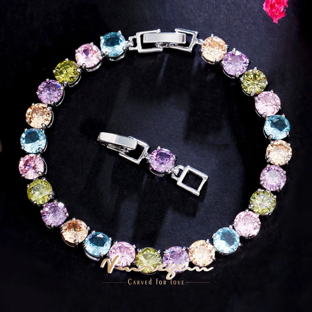 Vinregem Bohemia Lab Colorful Sapphire Gemstone Sona Diamonds Tennis Chain Bracelets Gifts Anniversary Fine Jewelry Wholesale