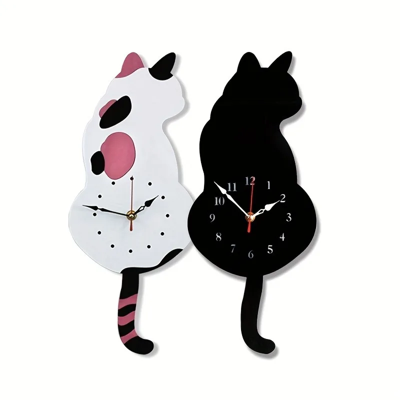 1pcWhimsicalBlackCatPendulumWallClockwithMovingTailFunand