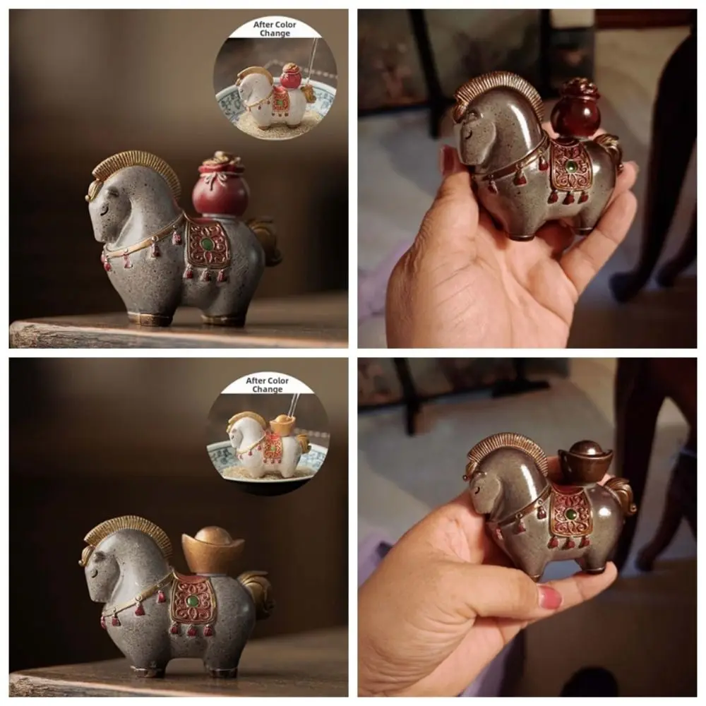 The Tea Favors Tea Pet Horse Sculpture High Temperatures Rotatable Resin Foal Statue Chinese Style Wealth Display
