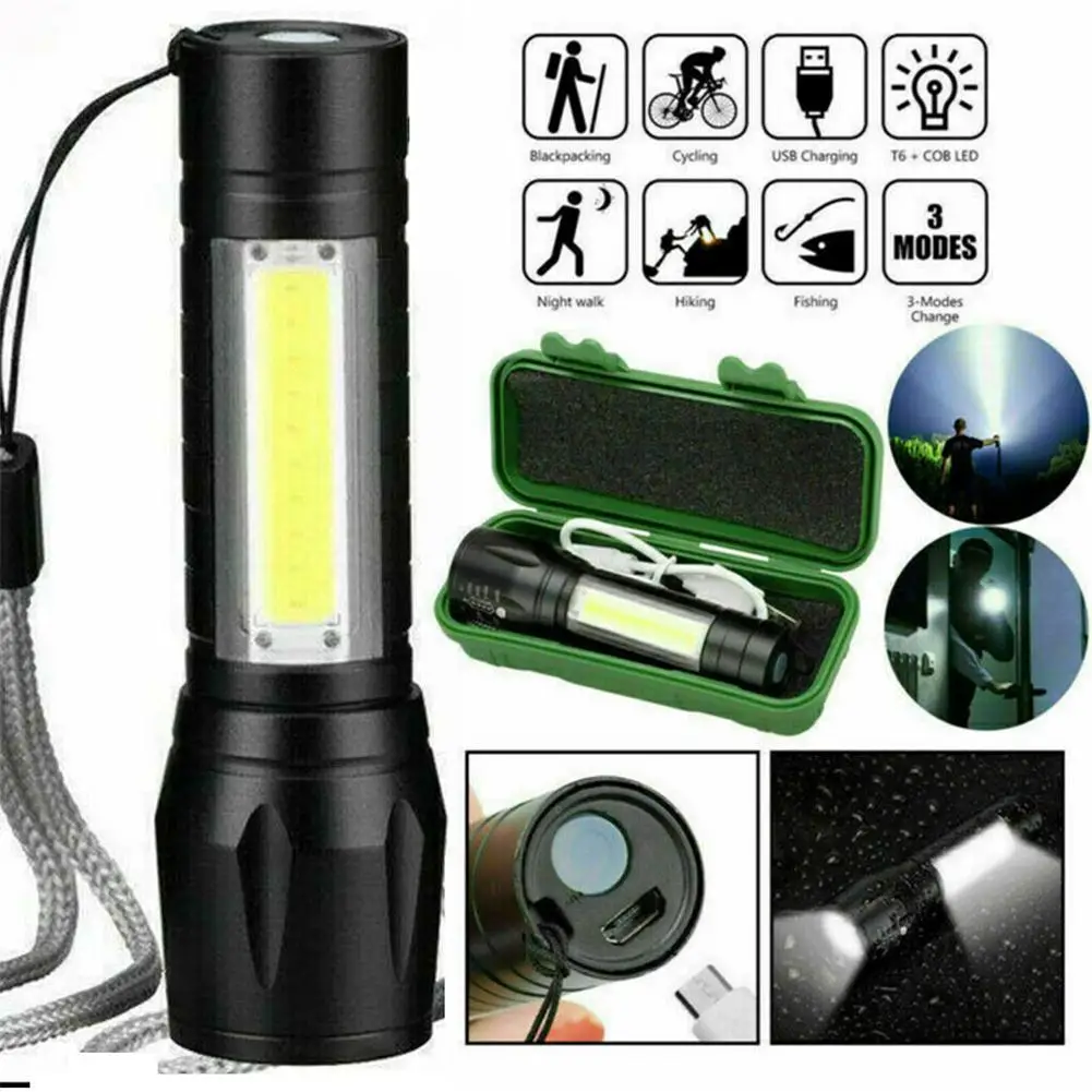 Xpe-Cob-Led-Mini-Flashlight-3-Modes-Built-in-14500-Lithium-Battery-Usb ...