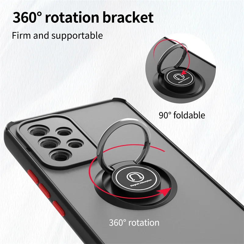 Shockproof Matte Armor Phone Case with Ring Magnetic Holder and Stand