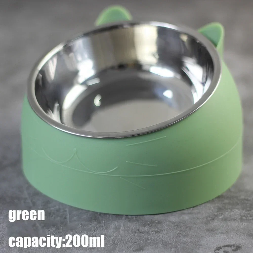 Cat Dog Bowl 15 Degrees Raised Stainless Steel Cat Bowls Safeguard Neck Puppy Cat Feeder Non-slip Crash Elevated Cats Food Bowl
