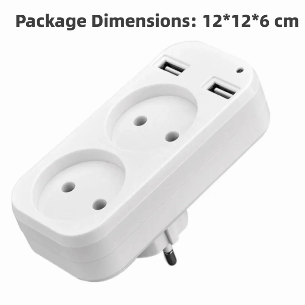 EU Plug Power Strip Adapter Wall Double AC Socket 2 USB Port for Mobile Phones Smartphones Tablets 1200W 250V