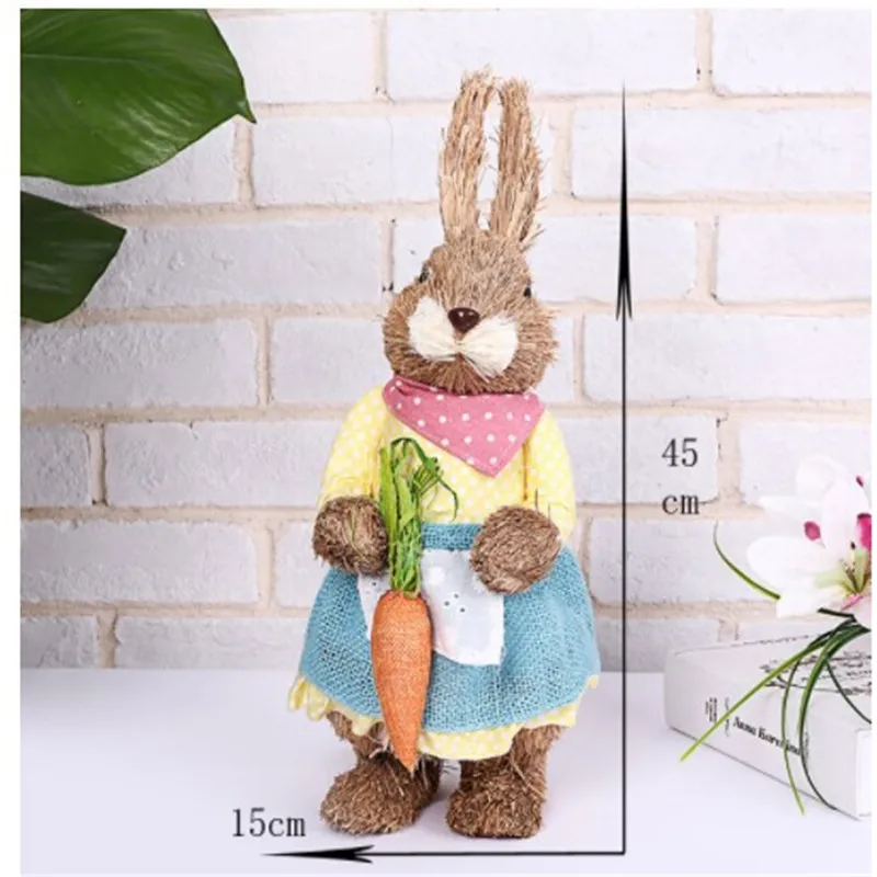 10 Styles Cute Straw Standing Rabbits Bunny Decorations Easter Party Home Garden Wedding Ornament Easter Theme Party Supplies 