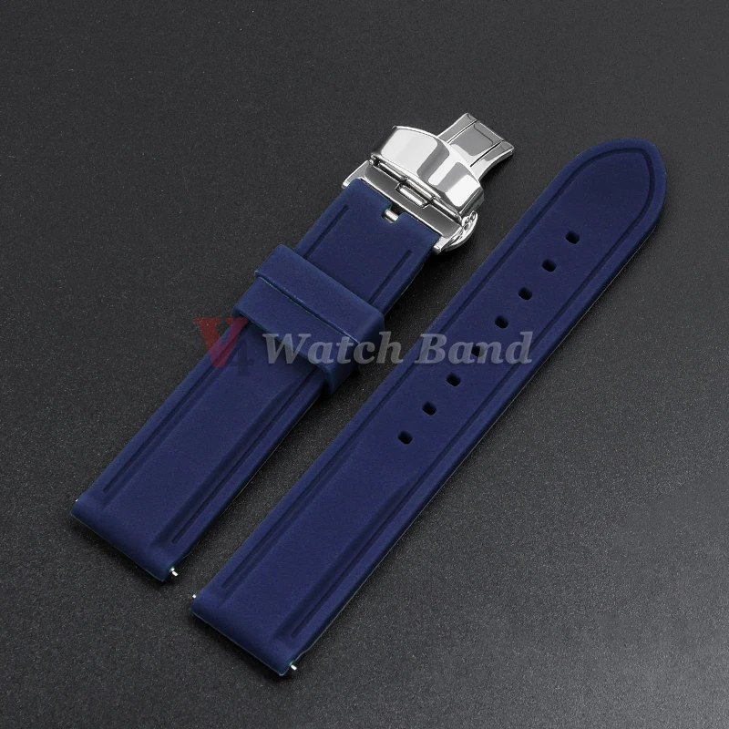 Sporty Waterproof Silicone Watch Band with Quick Release and Butterfly Buckle