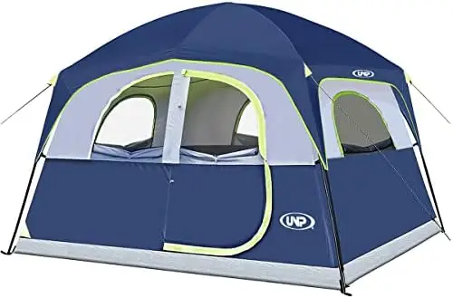 

6 Person Waterproof Windproof Easy Setup,Double Layer Family Camping Tent with 1 Mesh Door & 5 Large Mesh Windows -10'X9 Qomotop
