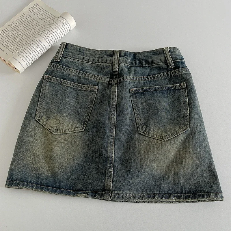 2024 New Retro Dark A Word Denim Short Skirt High Wiast Denim Mini Skirt Women Sexy Tight Bag Hip Skirts Korean Fashion Clothing