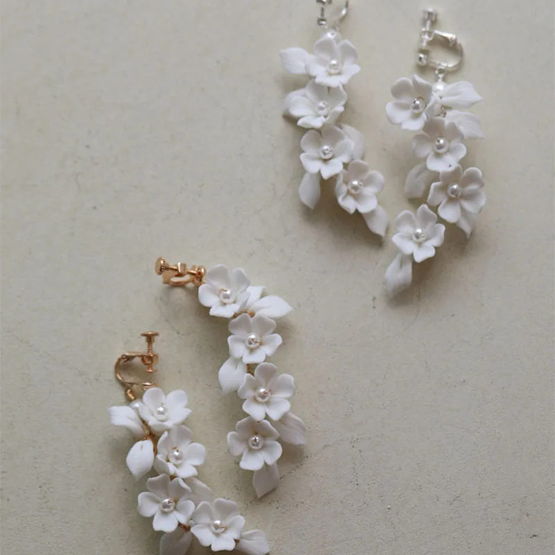 SLBRIDAL Handmade Ins Style Sparkling Crystal Rhinestones Porcelain Flower Pearls Bridal Wedding Earring Women Girls Earrings 5