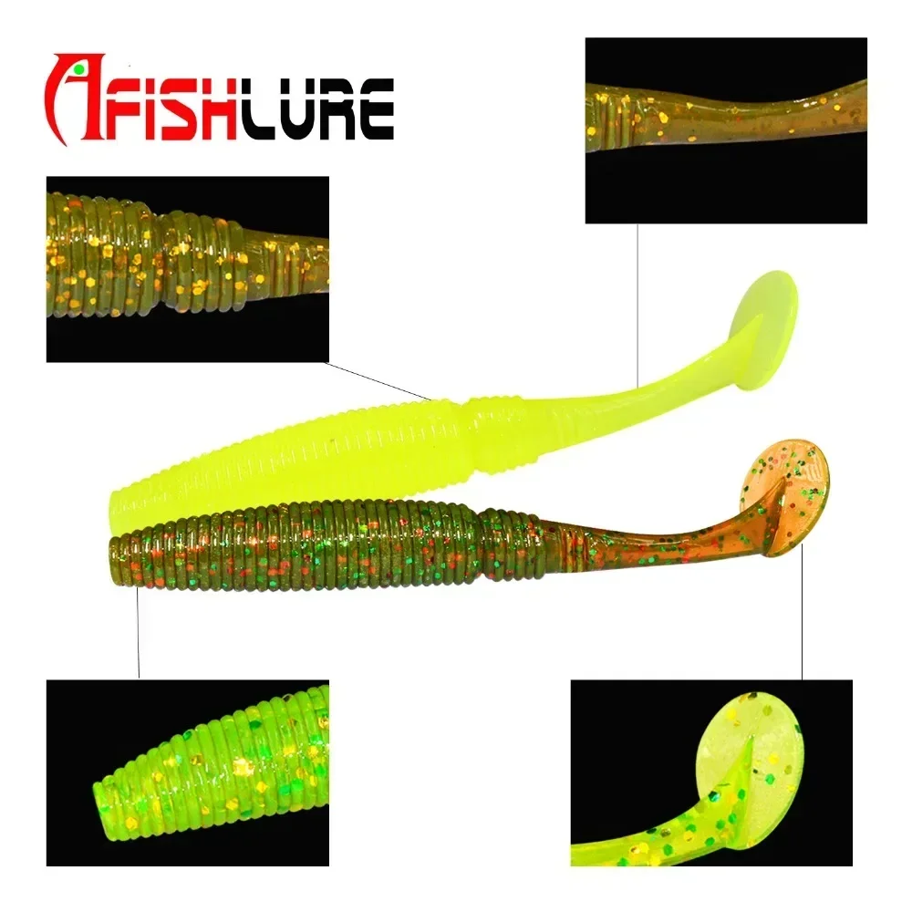 Fishing Lure T Tail Shad Wobblers Silicone Soft Lure Jig Head Insects Fake Bait Texas Rig 6pcs
