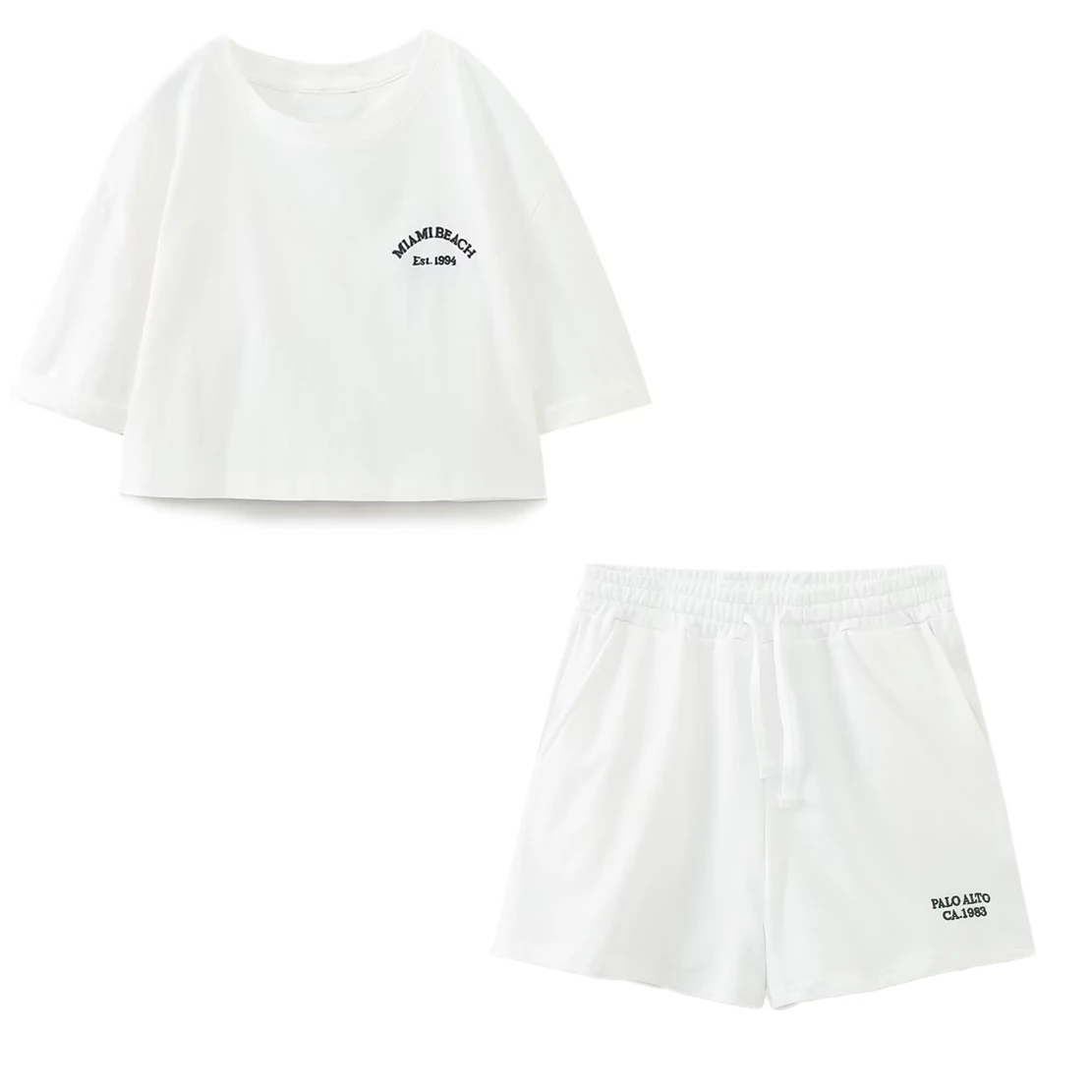 

Elmsk Fashion White Color Letter Embroidery 2023 Summer Tshirts And High Wasit Harem Short Casual Suits Women Two Pieces Sets