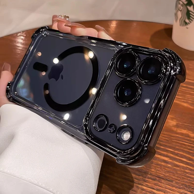 Enhanced Plating Shockproof Transparent Case with MagSafe Compatibility and Wireless Charging Support